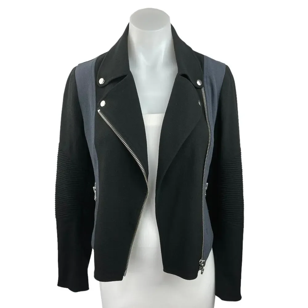 Aritzia Wilfred Montesson Black Blue Asymmetric Zip Moto Jacket Coat Blazer Sz 4